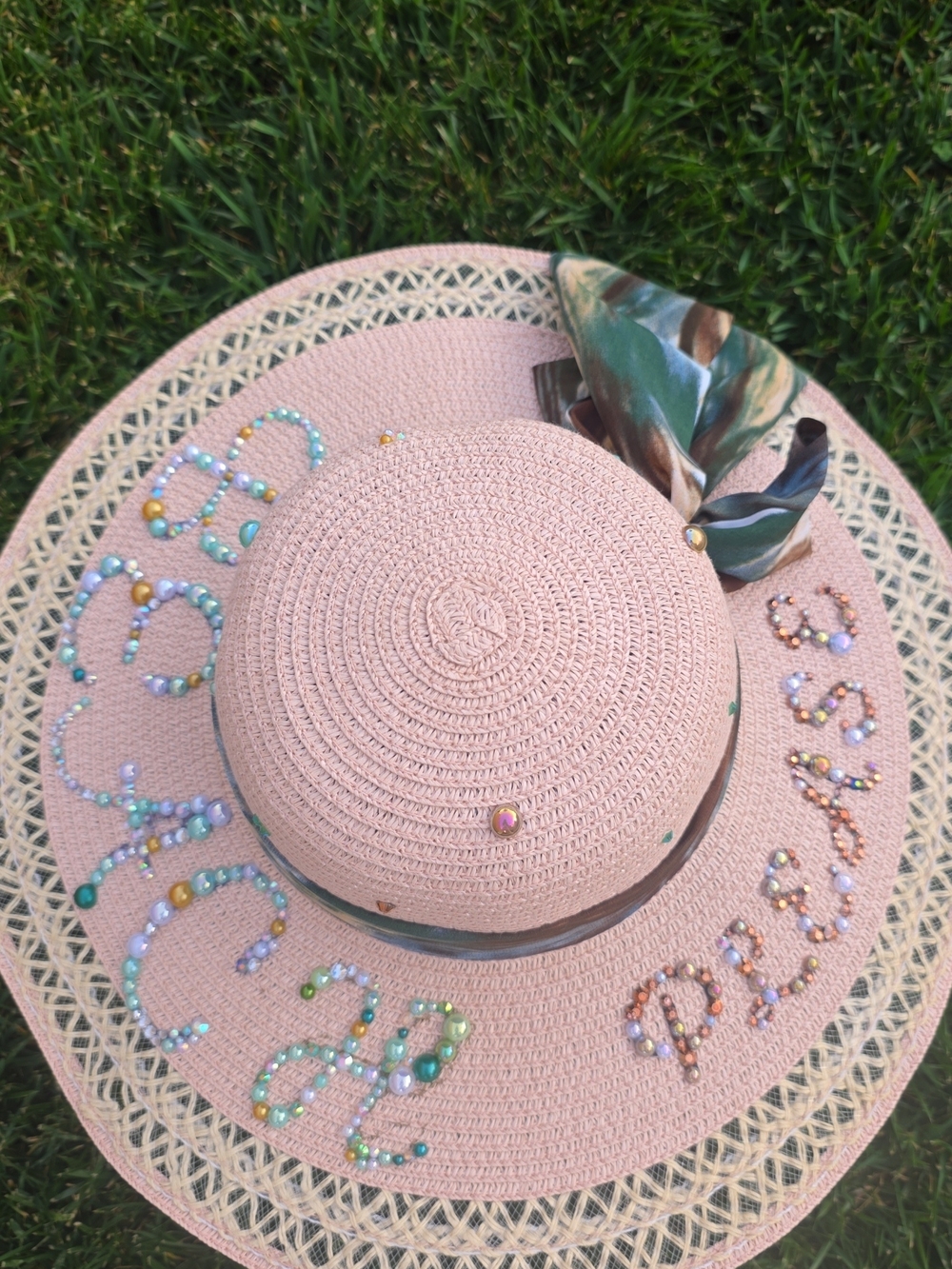 Wide Brim Embellished Beach Hat Custom Design One Of A Kind Unique BEACH PLEASE